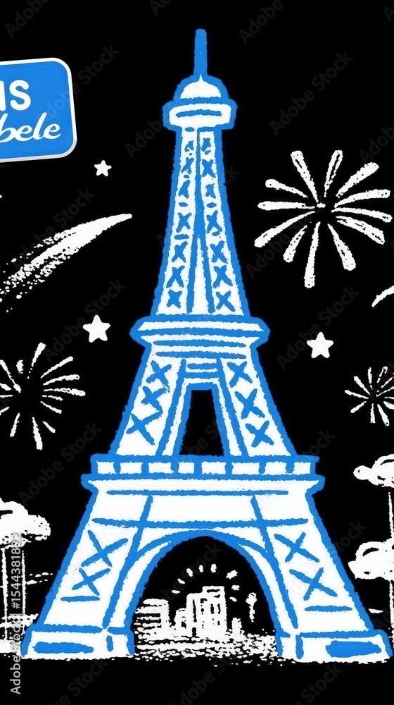 Obraz premium Eiffel Tower, Fireworks, Paris Night