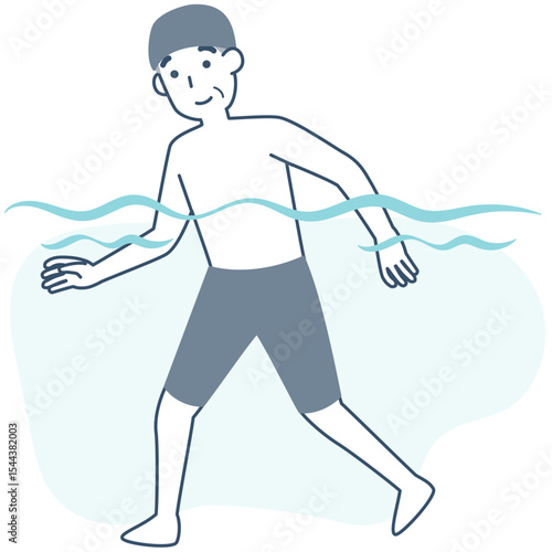 水中ウォーキングをするシニア男性