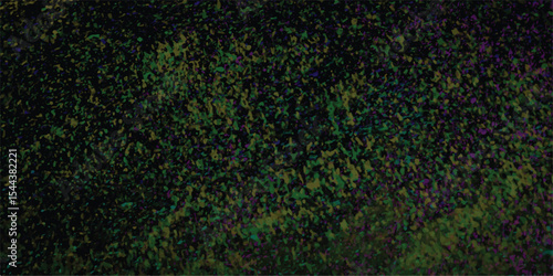 Abstract digital artwork presenting a textured composition with irregularly shaped elements in shades of green, purple, and yellow over a dark background.