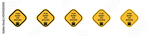 Fur baby on board sign vector outline set illustration sign
