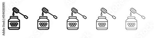Honey jar with dipper icon vector outline set illustration sign