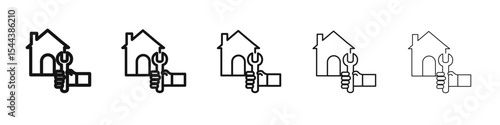 House with wrench repair icon vector outline set illustration sign