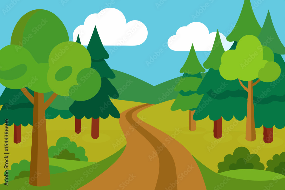 Obraz premium Winding Country Road Through Lush Green Forest Landscape
