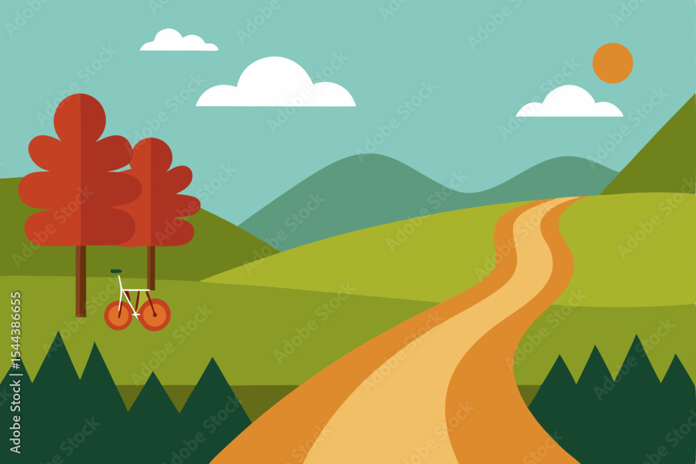 Fototapeta premium Scenic Autumn Bicycle Ride Winding Road Through Colorful Hills