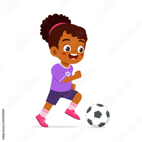 Happy African Girl Playing Football Running with Soccer Ball Illustration