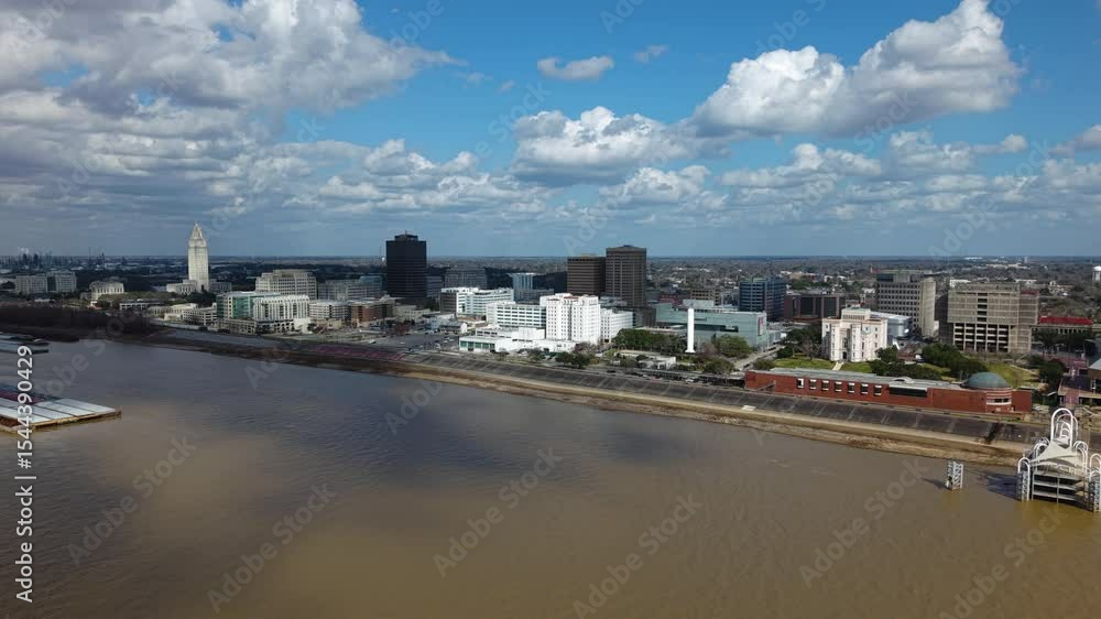 Aerial view away from the Baton Rouge city skyline, sunny day in Louisiana , USA Aerial view away from the Baton Rouge city skyline, sunny day in Louisiana , USA