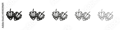 Monstera deliciosa plant leaf icon vector outline set illustration sign