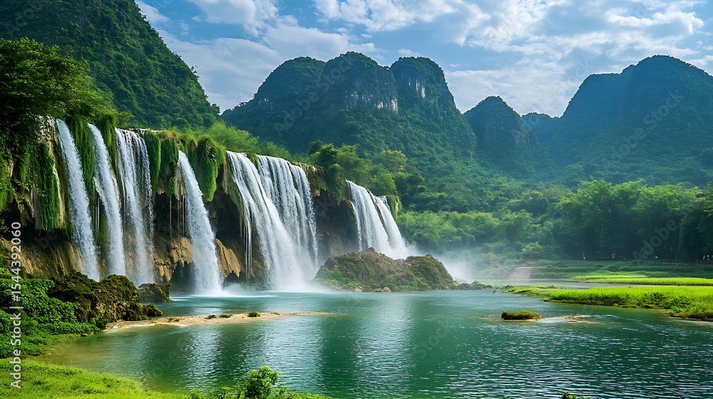 Fototapeta premium A waterfall in the mountains