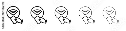 NFC wireless payment icon vector outline set illustration sign