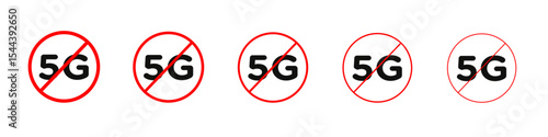 No 5G signal sign vector outline set illustration sign