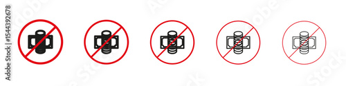 No cash sign vector outline set illustration sign