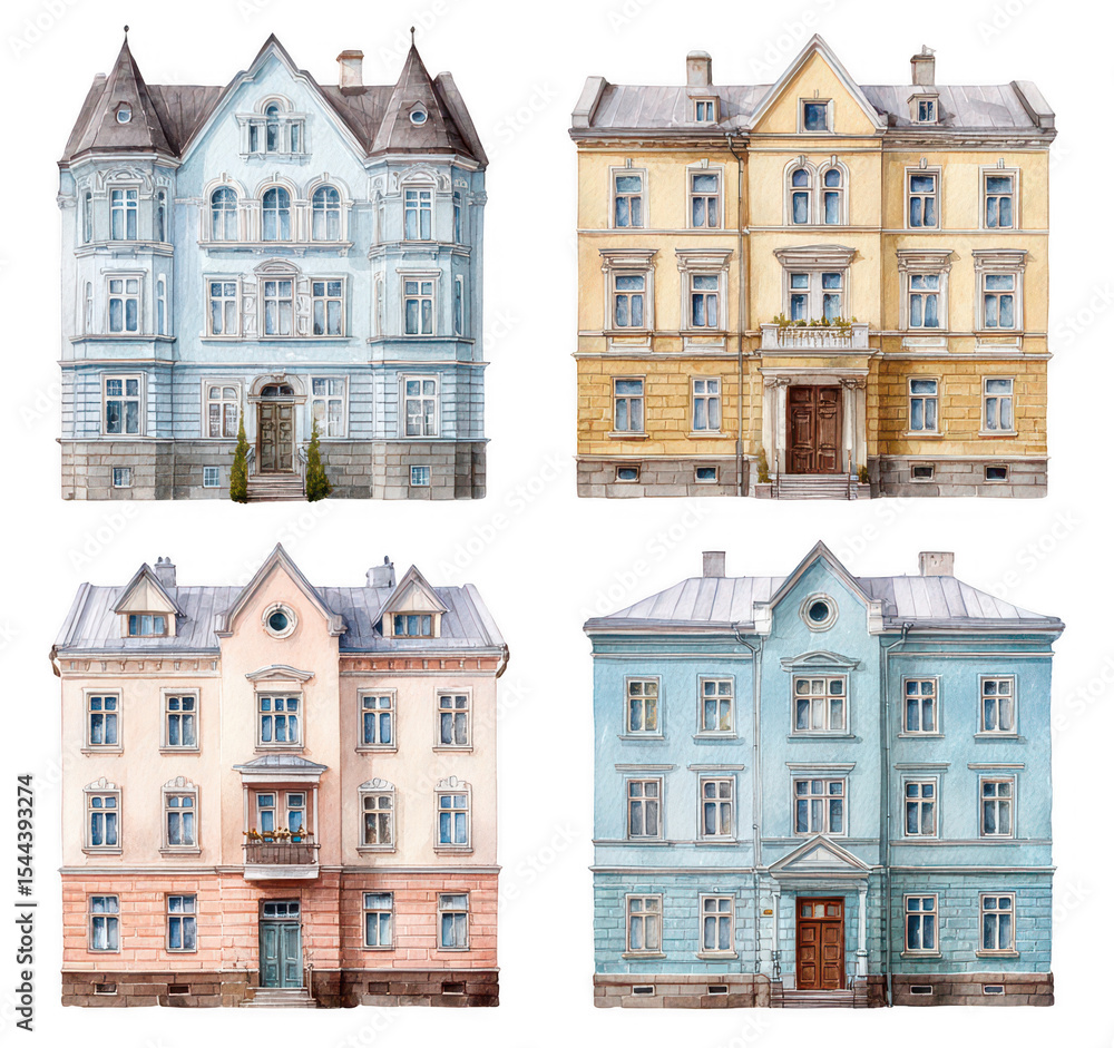 Fototapeta premium European Townhouses Exterior Views