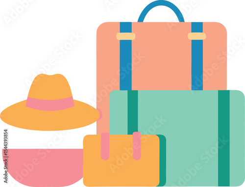 Pastel Travel Vector of Bags and Hat for Summer Journey