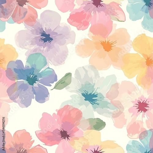 Wallpaper Mural Pastel Watercolor Flower Seamless Pattern Soft Floral Design for Textile, Fabric, Wallpaper, and More Torontodigital.ca