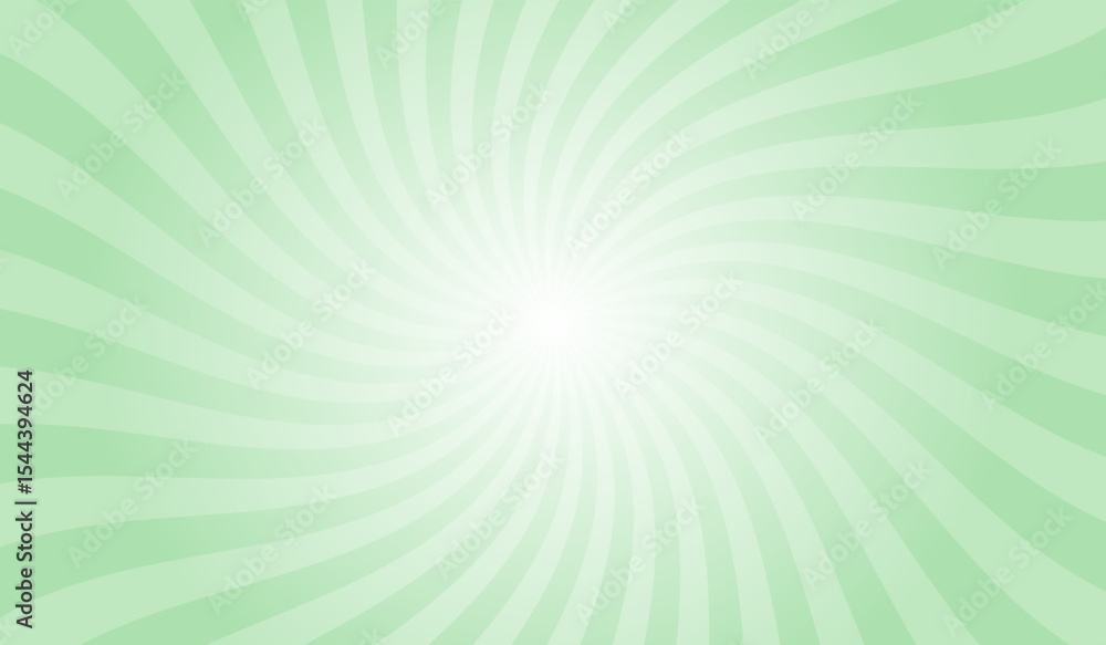 Fototapeta premium Abstract celadon green background with rays retro starburst. Spiral radial striped backdrop design. Sunbeam swirl light retro design. Vintage sunrays swirl sun beam pattern.