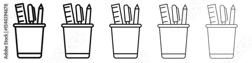 Pencil holder icon vector outline set illustration sign