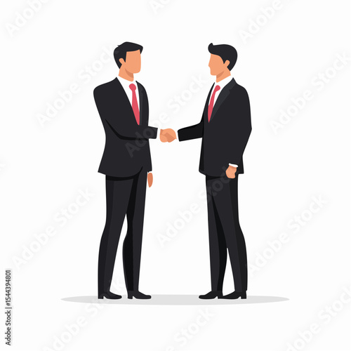 Black silhouette vector of two businesspeople greeting with a handshake, professional gesture, minimal corporate concept, formal attire, agreement, cooperation