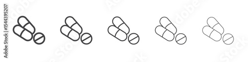 Pill Icon vector outline set illustration sign