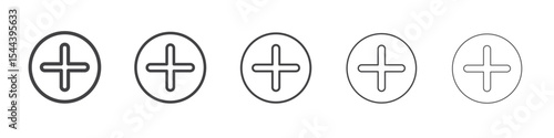 Plus icon vector outline set illustration sign
