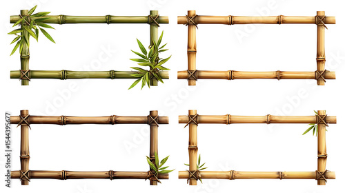 Collection set of Empty horizontal bamboo frame isolated 
