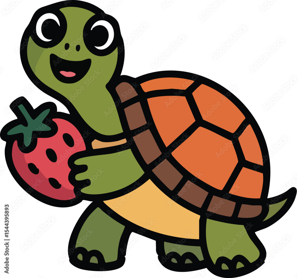 Fototapeta premium Smiling Turtle with Strawberry Vector Illustration