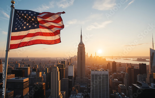 American flag on New York background patriotism