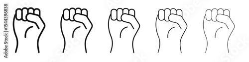 raised fists icon vector outline set illustration sign