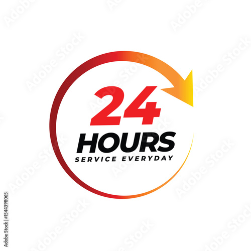 24 hours open service everyday banner with clock sign

