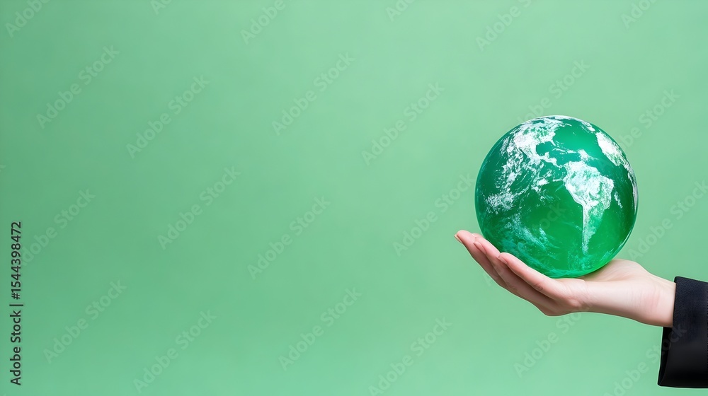 Green globe in hand, studio shot, eco concept Green globe in hand, studio shot, eco concept