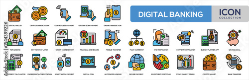 Digital Banking Lineal Color Icon Collection