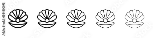 Sea shell with pearl icon vector outline set illustration sign