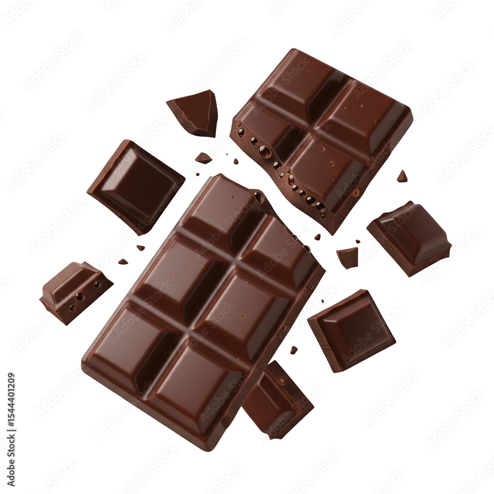 Pieces of dark chocolate bar isolated on transparent background Pieces of dark chocolate bar isolated on transparent background