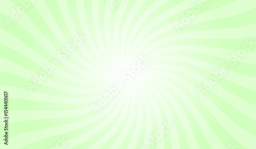 Abstract very light green background with rays retro starburst. Spiral radial striped backdrop design. Sunset light retro design. Vintage sunrays swirl sun beam pattern.