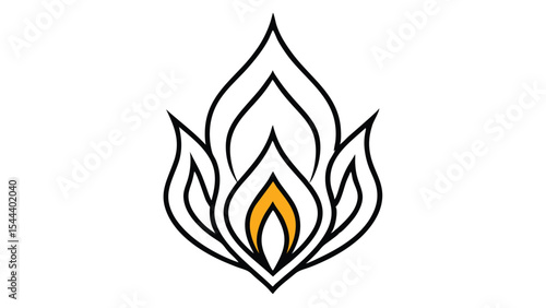 Stylized flame design with black outline and a yellow inner flame on a white background art