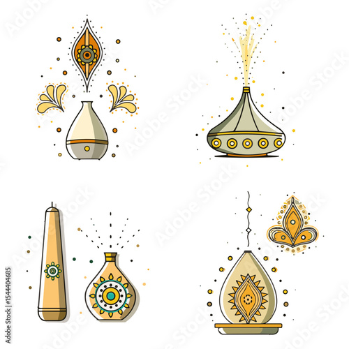 Ultrasonic aromatherapy diffuser icon set for wellness blogs, spa websites, clipart for relaxation, holistic design, educational materials, presentations, and health awareness