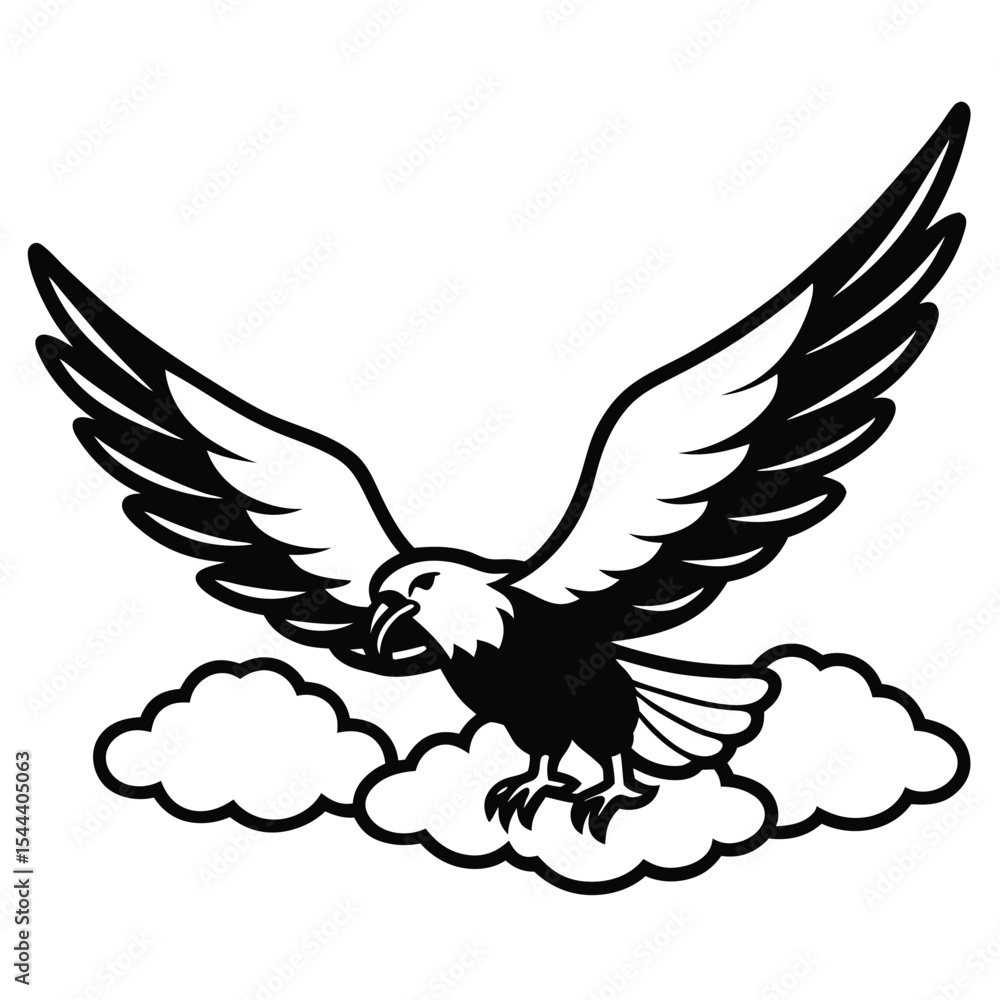 Obraz premium Flying Bald Eagle with Clouds Vector Illustration
