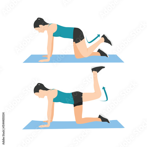 Female Workout Illustration Doing Donkey Kick Exercise on Yoga Mat – Fitness Glute Training