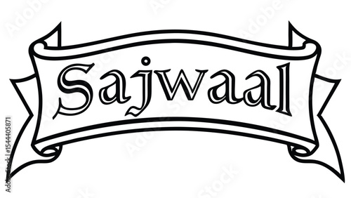 Black and white banner with the name sajwaal displayed in an ornate font across the center of the banner
