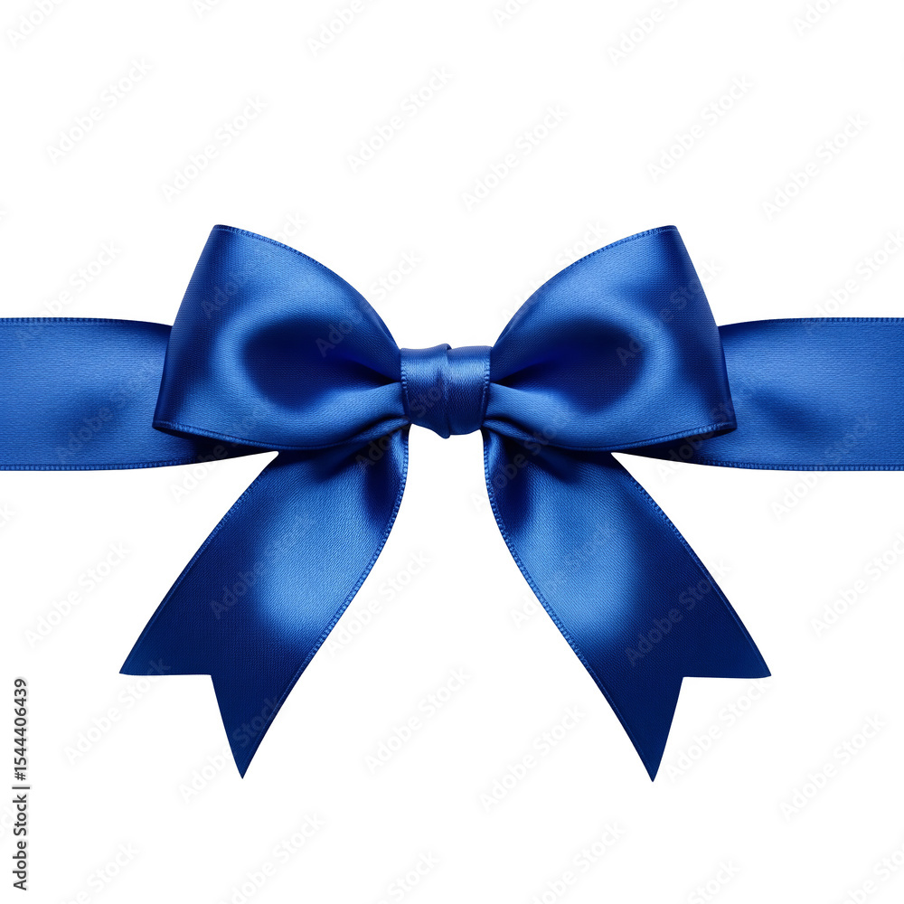 A vibrant blue satin ribbon tied in a bow isolated on a transparent white background A vibrant blue satin ribbon tied in a bow isolated on a transparent white background