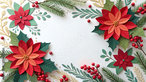 Festive Christmas Floral Arrangement Exuding Holiday Cheer and Seasonal Elegance Paper Art Style
