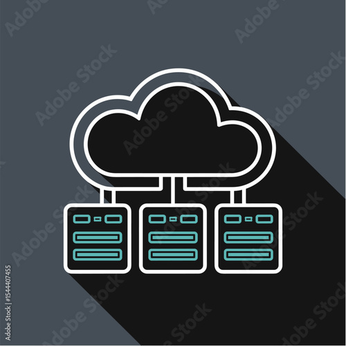 Cloud server in flat vector with dark background, Dark Mode UI style