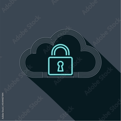 Cloud with padlock – security in the cloud, flat vector with dark background, Dark Mode UI style