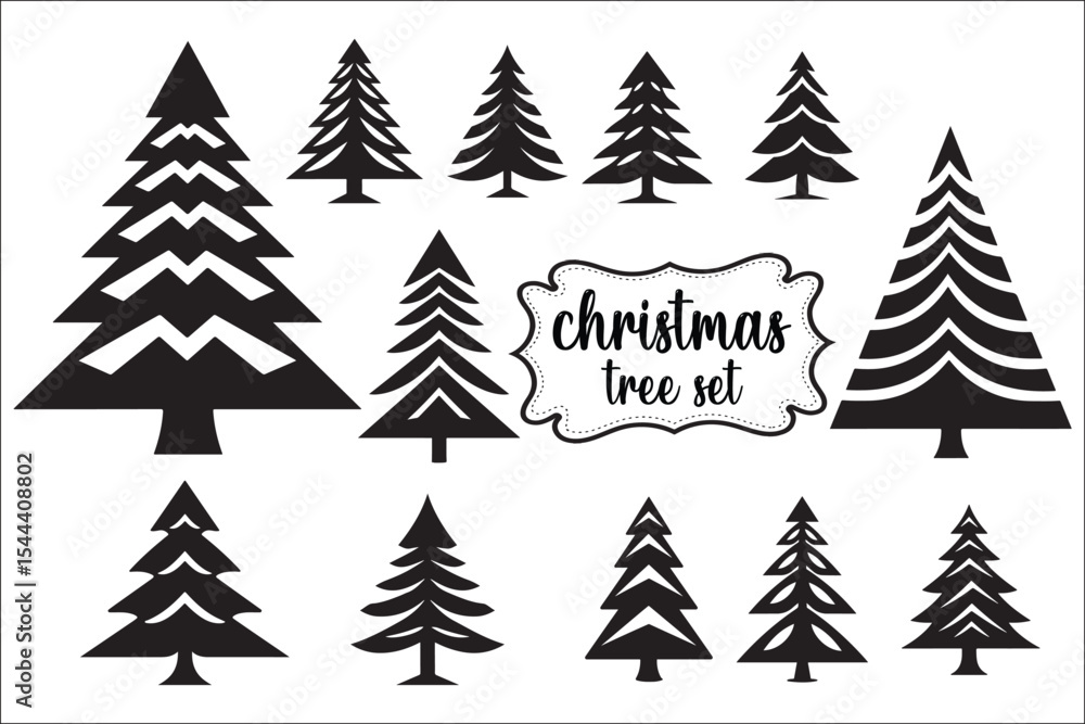 Obraz premium Christmas Tree SVG Silhouette Bundle | Hand-Drawn Pine Tree Clipart for Winter Crafts & Holiday Decor