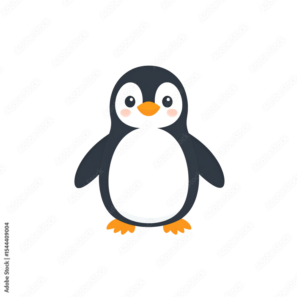 Fototapeta premium Cute animated penguin character with large eyes and fluffy feathers in a playful pose