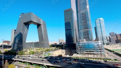 Timelapse of the Thriving Business Traffic and Architecture at Beijing's Guomao
