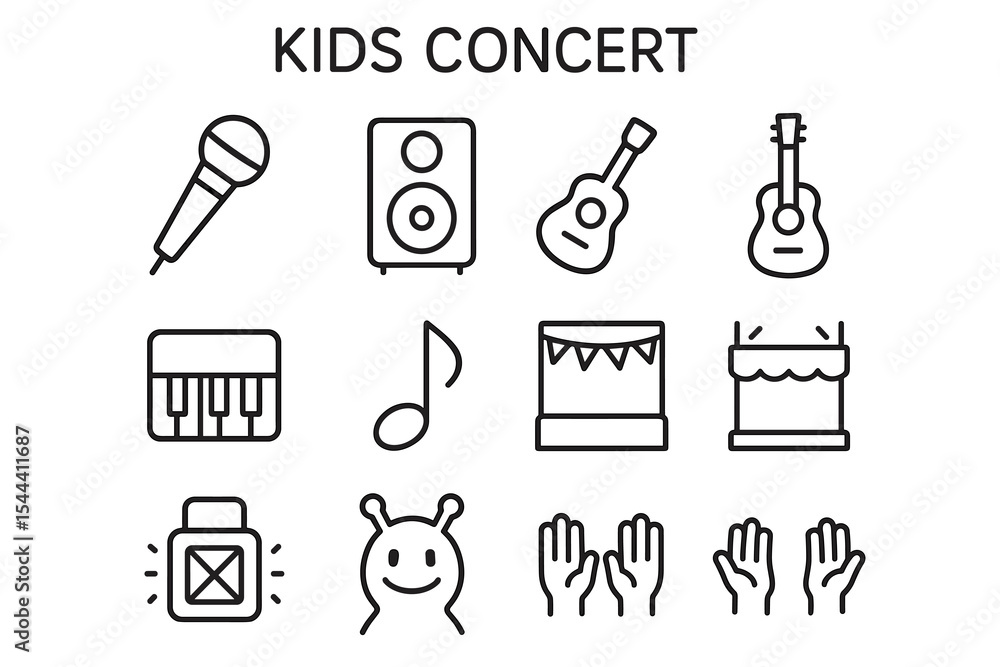 Kids concert: musical instruments and symbols for children's event illustration Kids concert: musical instruments and symbols for children's event illustration
