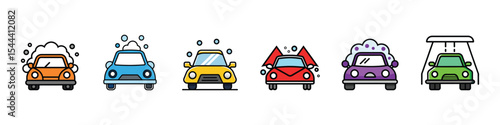 Car wash icon vector illustration representing automobile cleaning service, water spray, maintenance, vehicle care, auto service center, washing tools, foam, and professional detailing concept