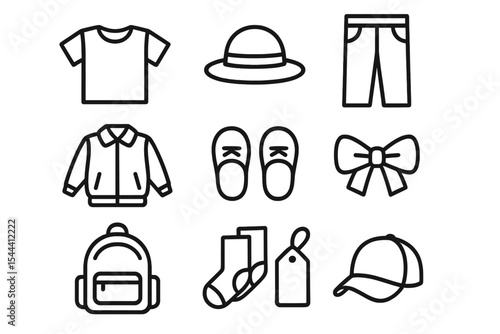 Clothing and accessories icons set on dark background