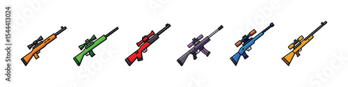Sniper icon vector showing military rifle, long-range firearm, hunting equipment, tactical gun, target shooting tool, warfare weapon, and precision aiming device for combat situations