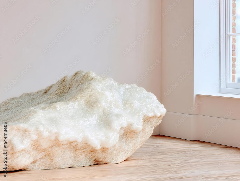 A minimalist interior featuring a unique natural stone piece. A minimalist interior featuring a unique natural stone piece.